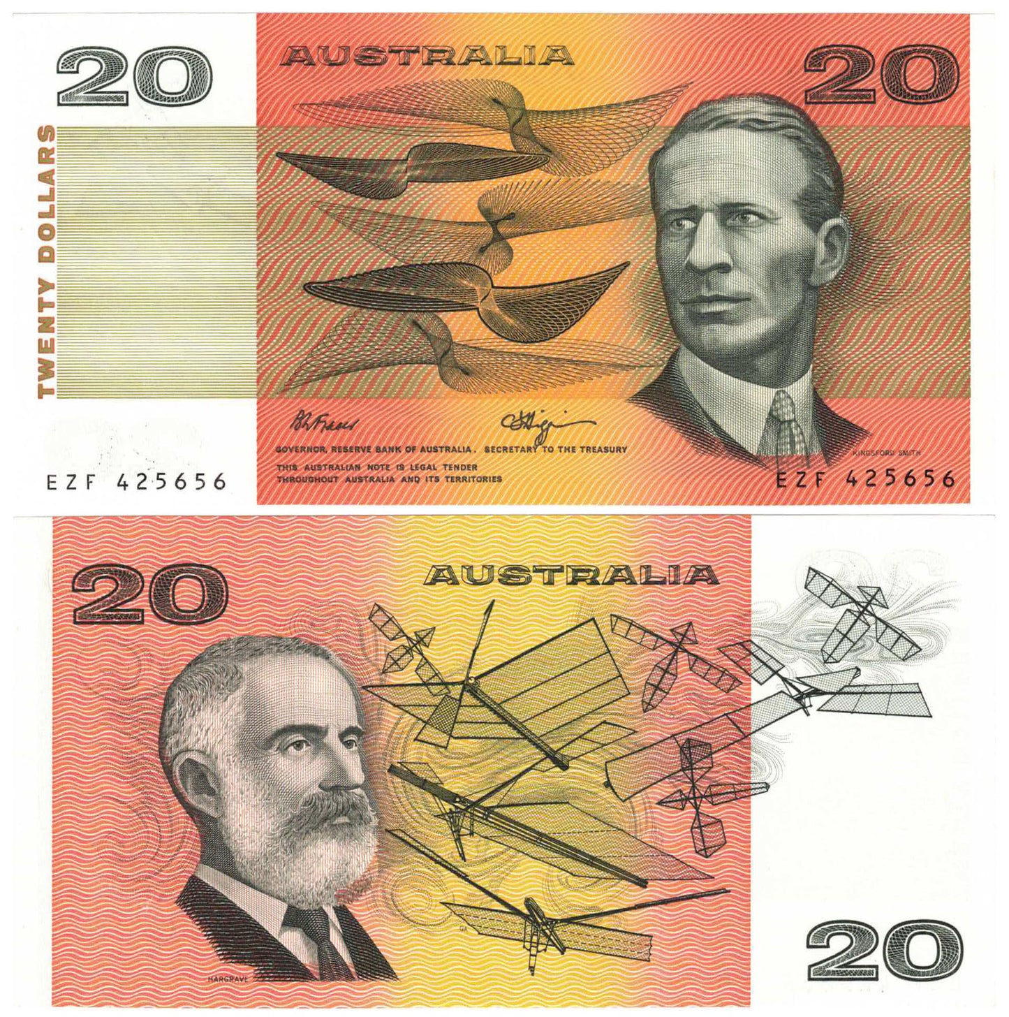 1989 $20 Fraser/Higgins R412 Uncirculated Consecutive Pair of Banknotes