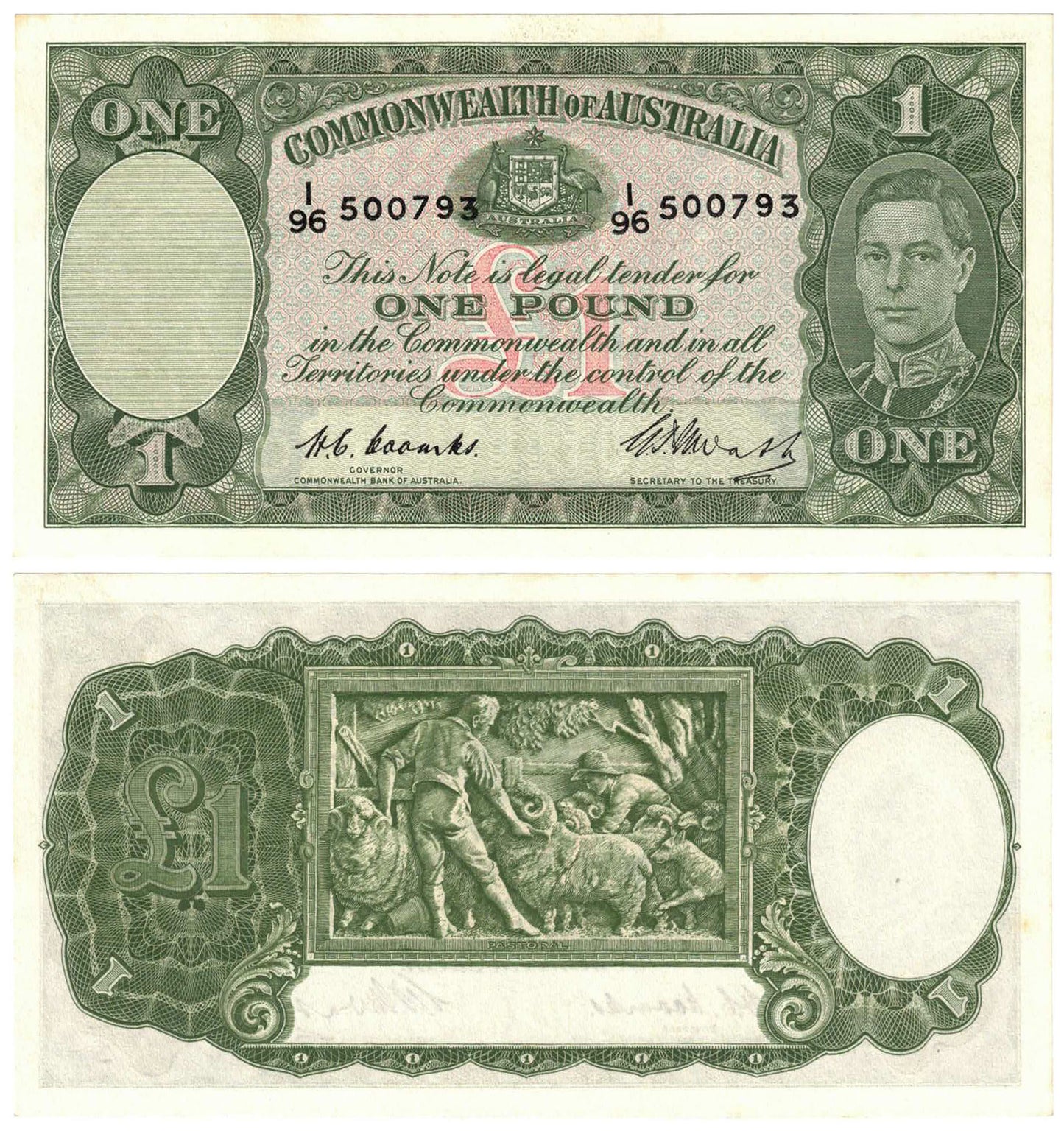 1949 One Pound Coombs/Watt R31 Uncirculated Consecutive Pair of Banknotes