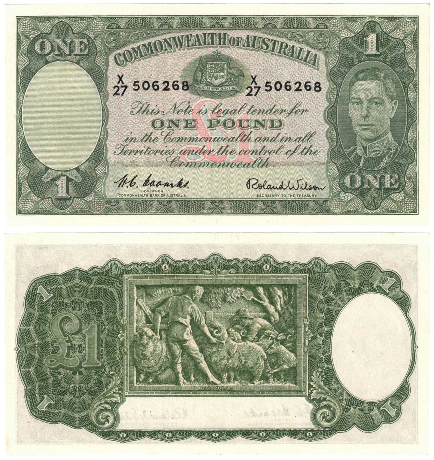 1952 One Pound Coombs/Wilson R32 Very Uncirculated Consecutive Pair of Banknotes