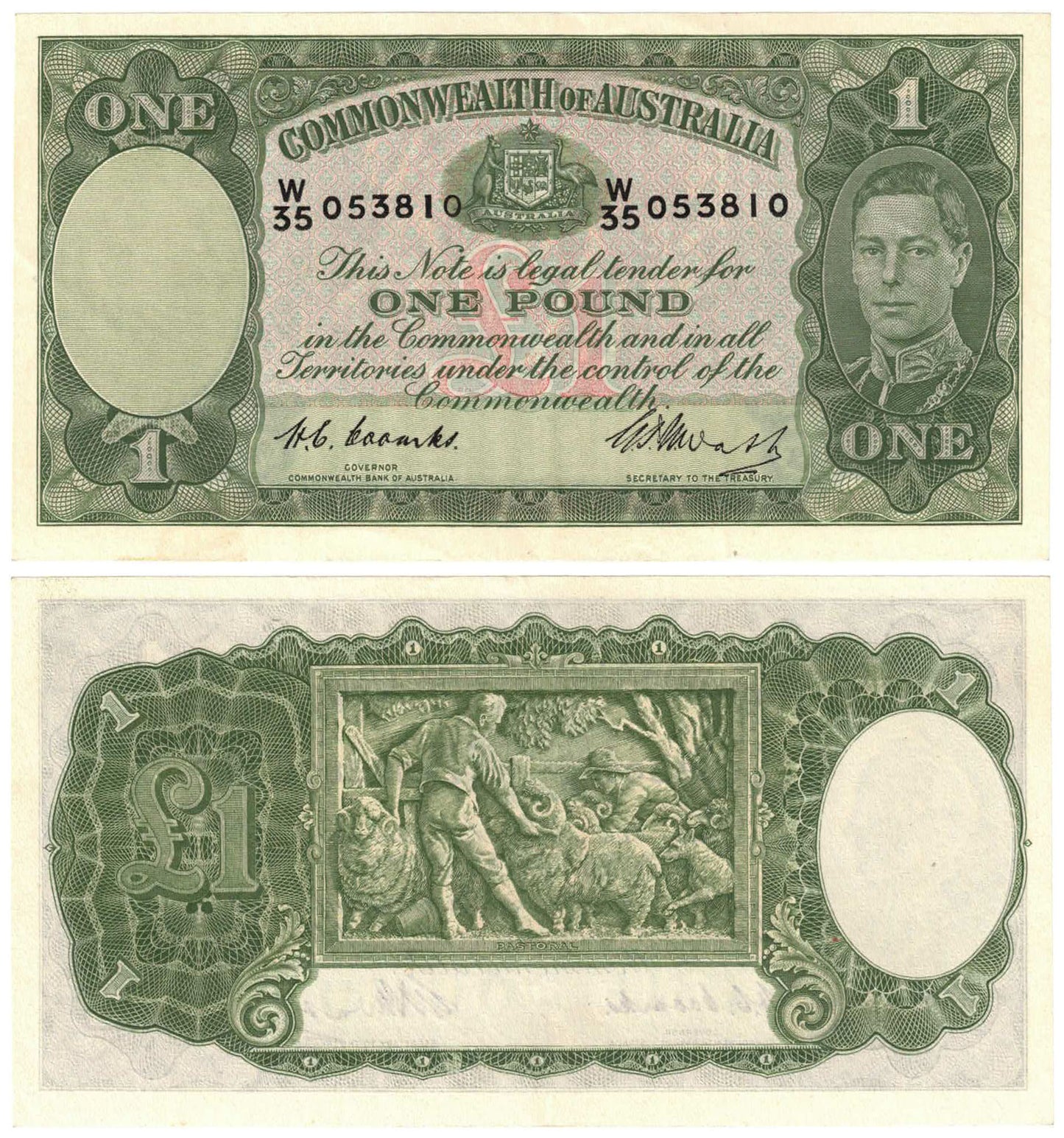 1949 One Pound Coombs/Watt R31 About Uncirculated Consecutive Pair of Banknotes