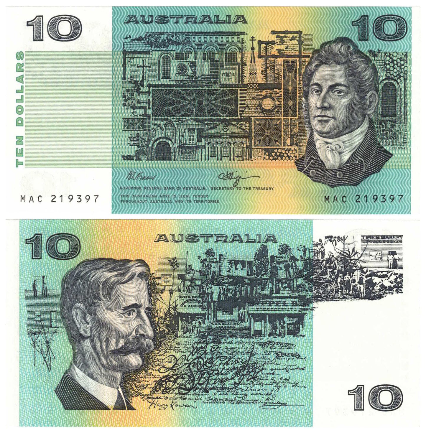 1989 $10 Fraser/Higgins R312 Uncirculated Consecutive Pair of Banknotes