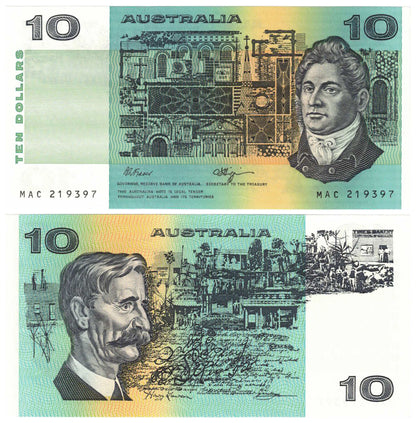1989 $10 Fraser/Higgins R312 Uncirculated Consecutive Pair of Banknotes