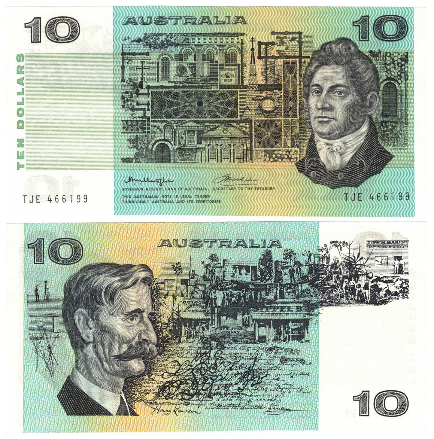 1976 $10 Knight/Wheeler R306b Side Thread Uncirculated Consecutive Pair of Banknotes