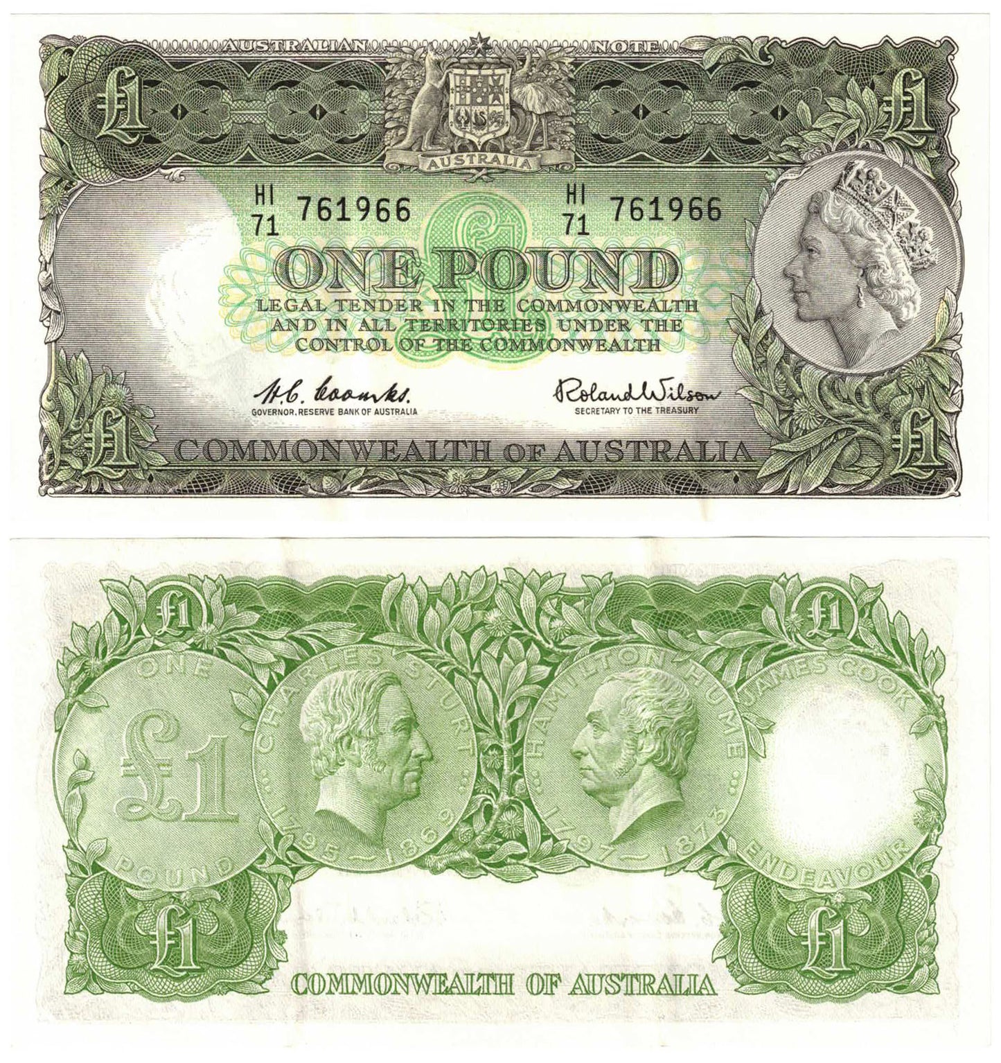 1961 One Pound Coombs/Wilson R34 Reserve Bank of Australia Extremely Fine Consecutive Trio of Banknotes