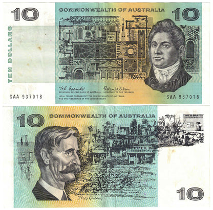 1966 $10 Coombs/Wilson R301F First Prefix SAA Extremely Fine Consecutive Run of 6 Banknotes
