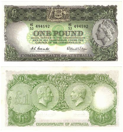 1961 One Pound Coombs/Wilson R34 Reserve Bank of Australia Uncirculated Consecutive Pair of Banknotes