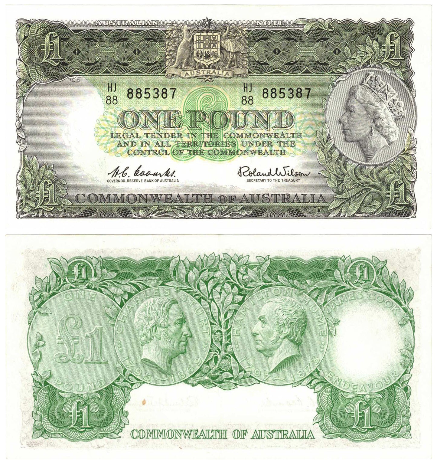 1961 One Pound Coombs/Wilson R34 Reserve Bank of Australia Uncirculated Consecutive Run of 8 Banknotes