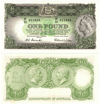 1953 One Pound Coombs/Wilson R33 Commonwealth of Australia About Uncirculated to Uncirculated Consecutive Trio of Banknotes