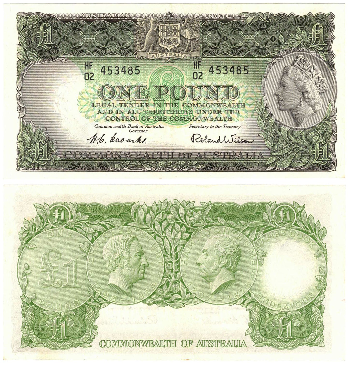 1953 One Pound Coombs/Wilson R33 Commonwealth of Australia About Uncirculated to Uncirculated Consecutive Trio of Banknotes