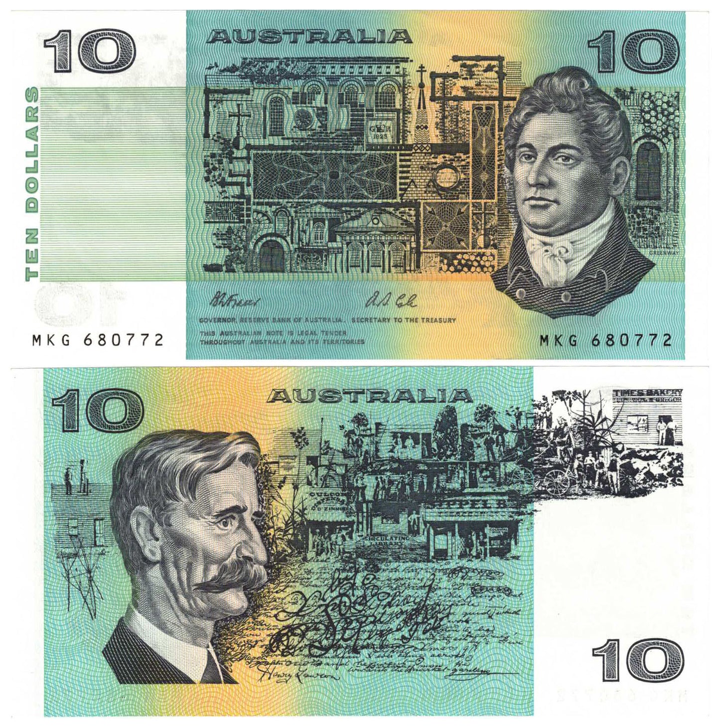 1991 $10 Fraser/Cole R313a With Plate Letter Uncirculated Consecutive Trio of Banknotes