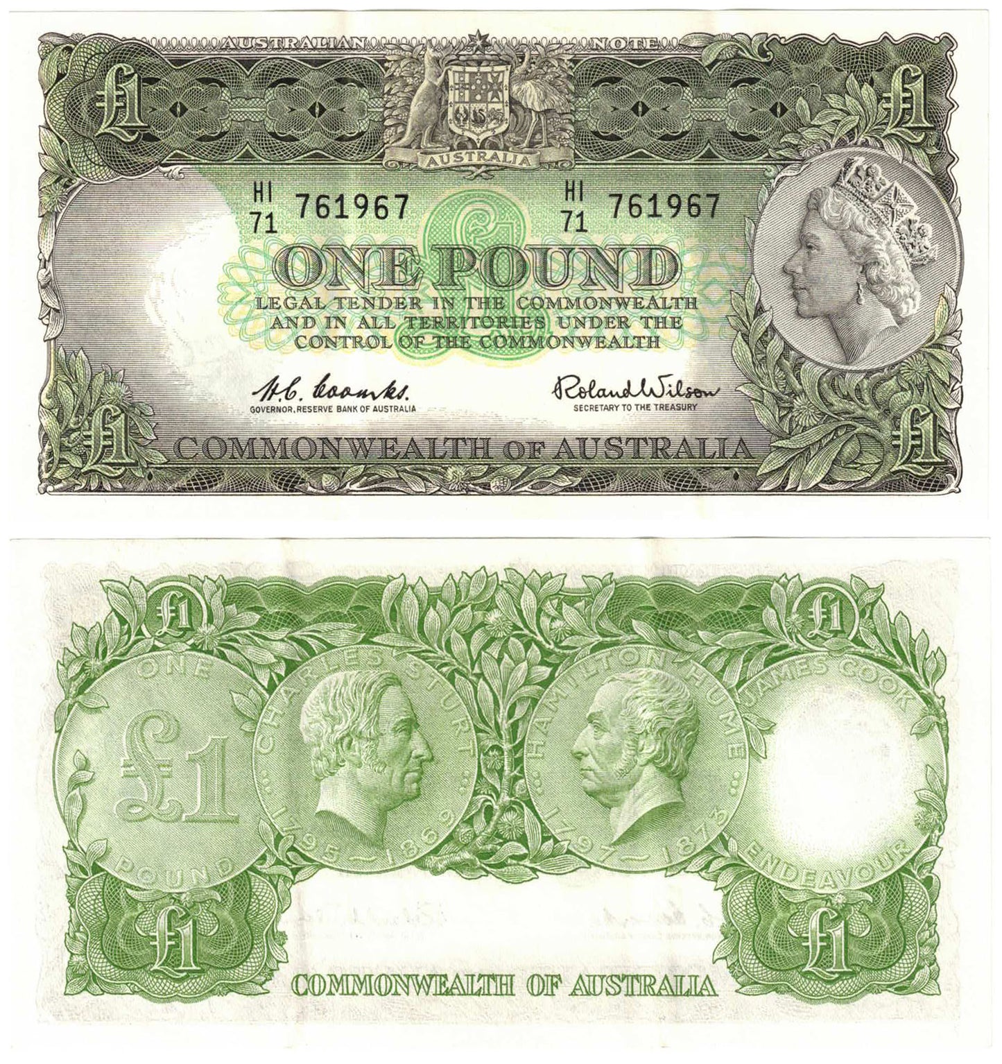 1961 One Pound Coombs/Wilson R34 Reserve Bank of Australia Extremely Fine Consecutive Trio of Banknotes
