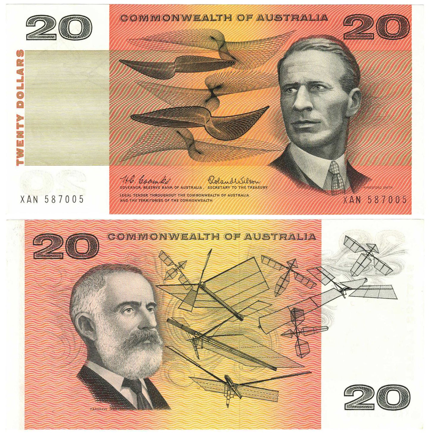 1966 $20 Coombs/Wilson R401 About Uncirculated to Uncirculated Consecutive Run of 7 Banknotes
