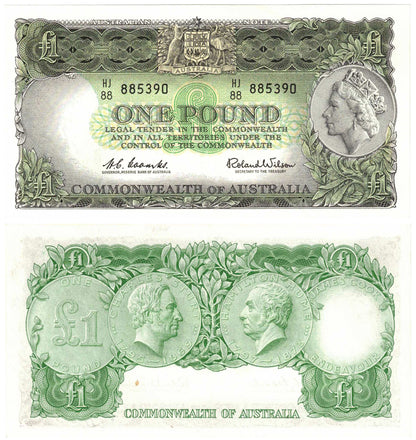 1961 One Pound Coombs/Wilson R34 Reserve Bank of Australia Uncirculated Consecutive Run of 8 Banknotes