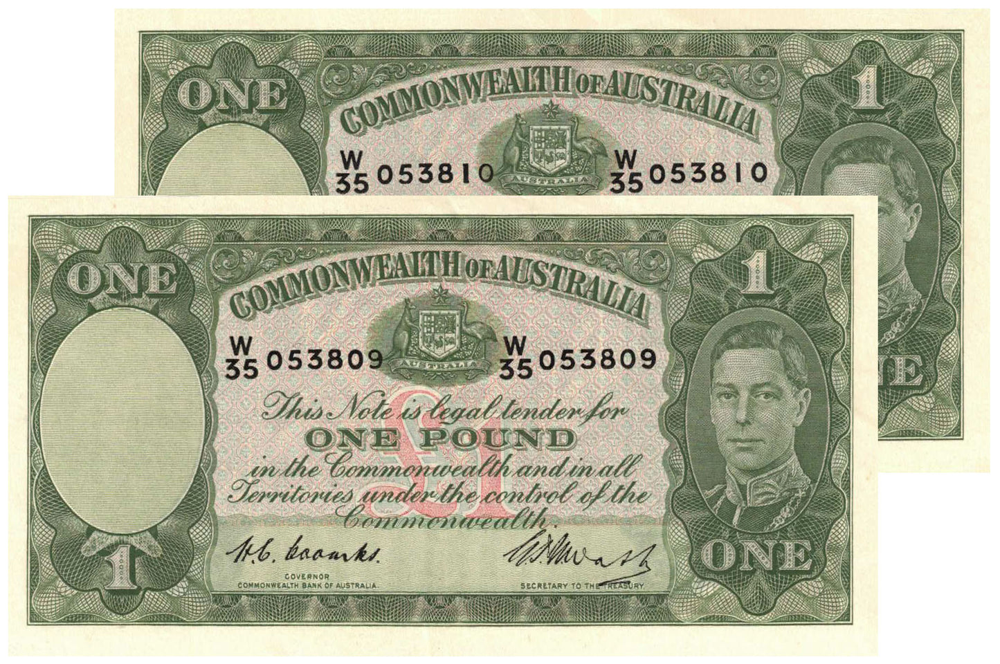1949 One Pound Coombs/Watt R31 About Uncirculated Consecutive Pair of Banknotes