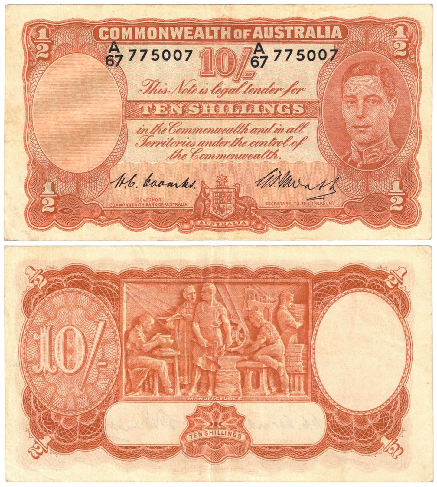 1949 Ten Shillings Coombs/Watt R14 Very Fine Banknote