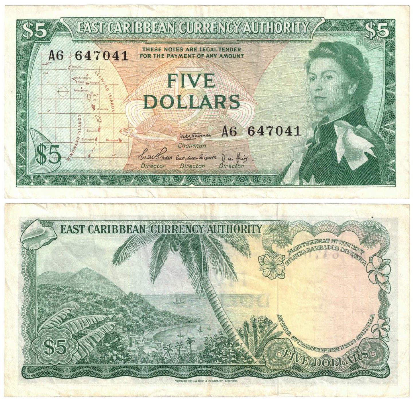 East Caribbean States 1965 Five Dollars #14 Very Fine Banknote