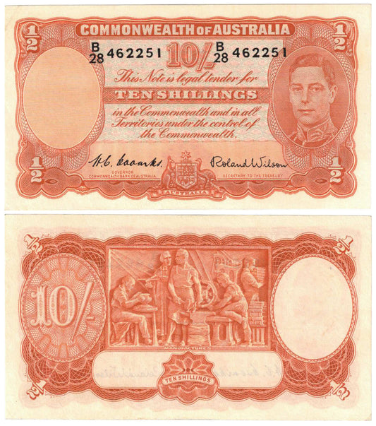 1952 Ten Shillings Coombs/Wilson R15 About Uncirculated Banknote