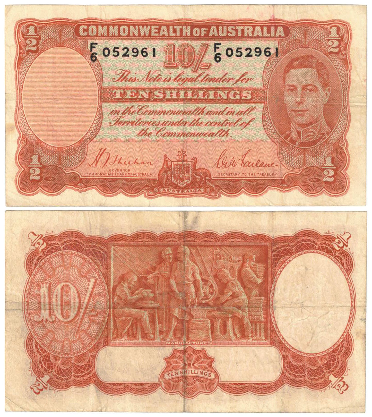1939 Ten Shillings Sheehan/McFarlane R12 Fine Banknote