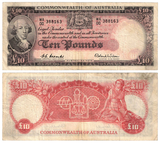 1954 Ten Pounds Coombs/Wilson R62F First Prefix WA/00 Fine Banknote