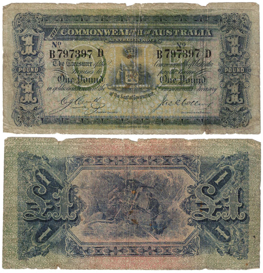 1918 One Pound Cerutty/Collins R21 Very Good Banknote