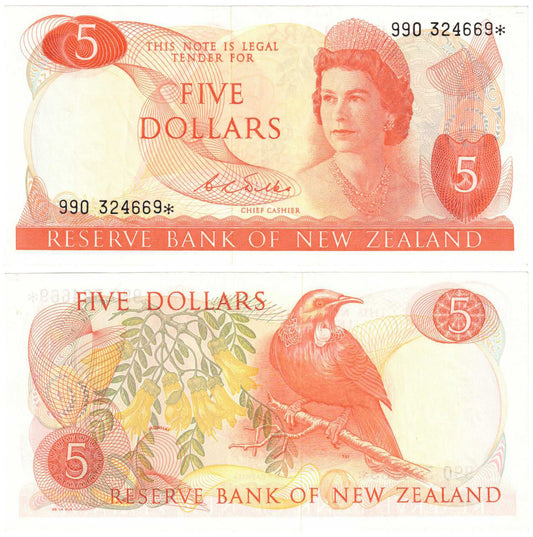 New Zealand 1968-75 Five Dollars Wilks P165b Good Extremely Fine STAR Banknote