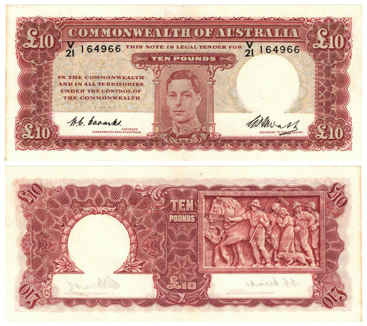 1949 Ten Pounds Coombs/Watt R60 About Uncirculated Banknote