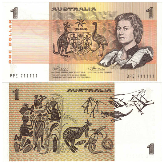 1974 $1 Phillips/Wheeler R75 Australia Semi Solid Serial Uncirculated Banknote