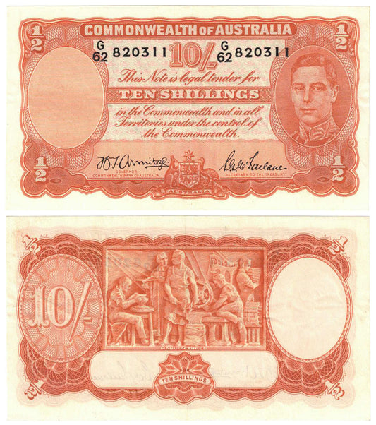 1942 Ten Shillings Armitage/McFarlane R13 About Extremely Fine Banknote