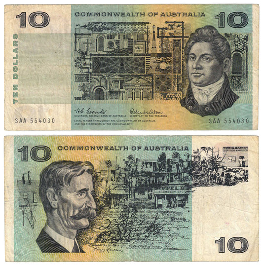 1966 $10 Coombs/Wilson R301F First Prefix SAA Fine Banknote