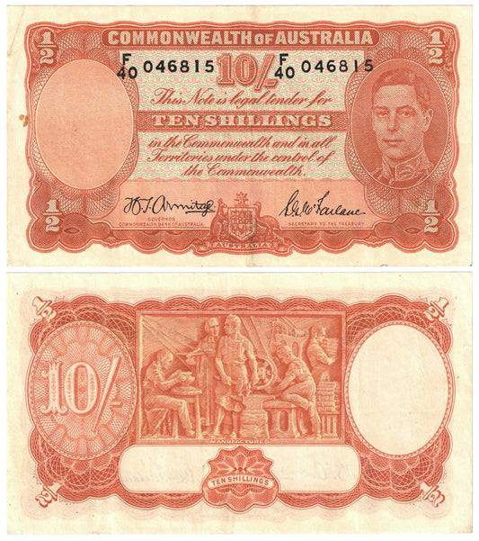 1942 Ten Shillings Armitage/McFarlane R13 Very Fine Banknote