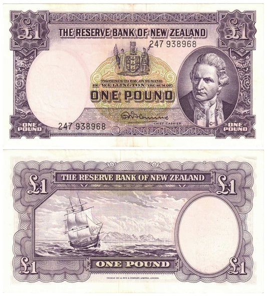 New Zealand (1956-67) One Pound Fleming P159d Security Thread Good Extremely Fine Banknote