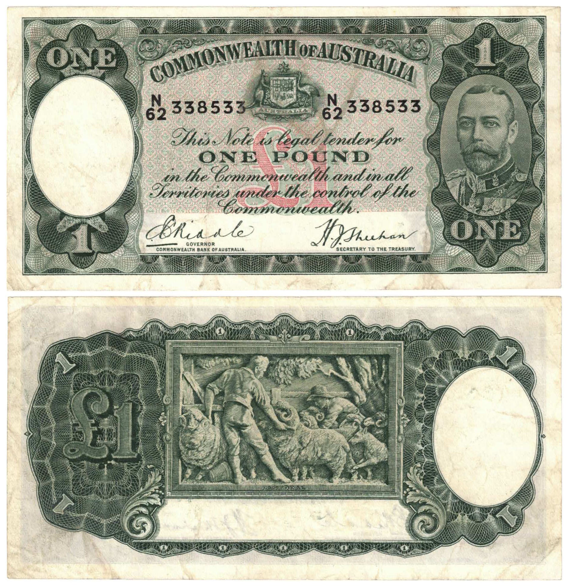 1933 One Pound Riddle/Sheehan R28 Very Fine Banknote – Town Hall Coins ...
