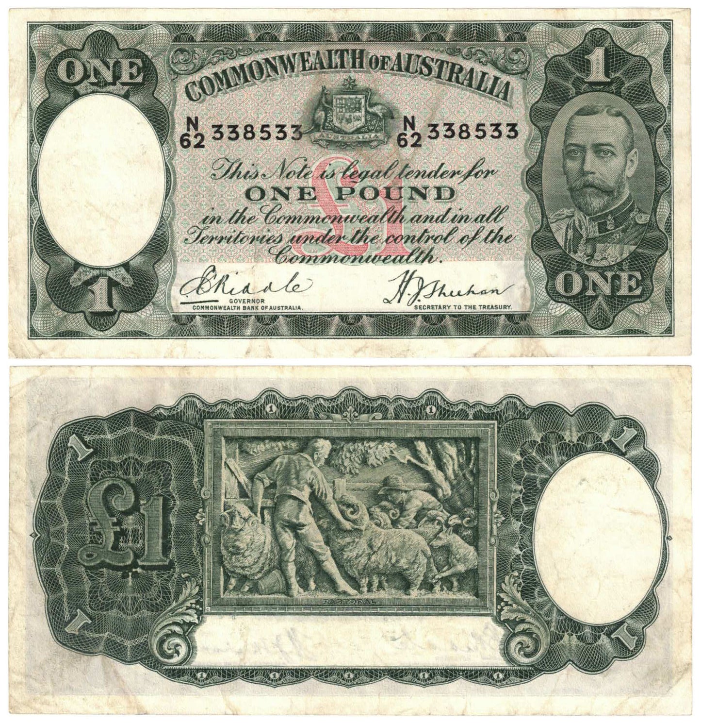 1933 One Pound Riddle/Sheehan R28 Very Fine Banknote