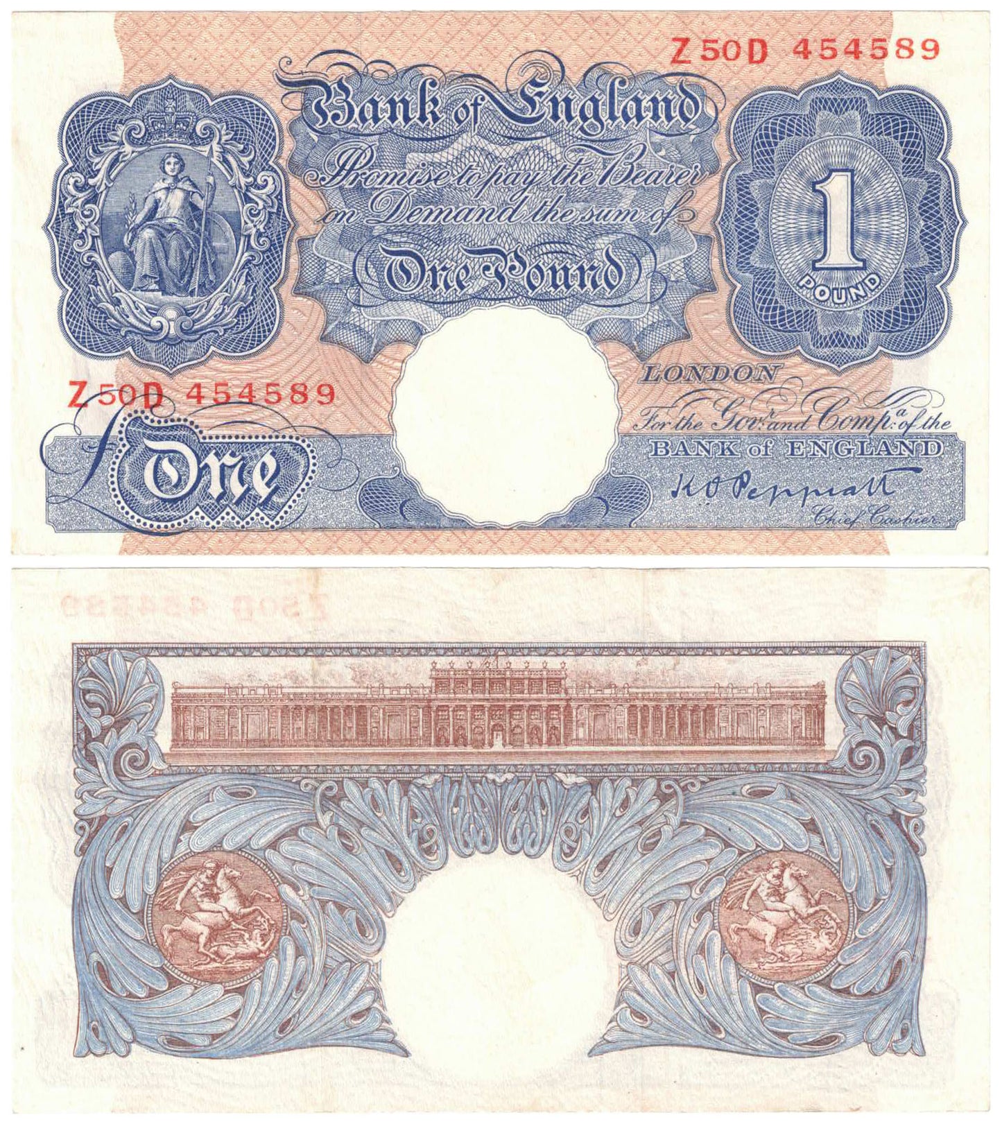 Great Britain (1940-48) One Pound Peppiatt #367a About Uncirculated Banknote