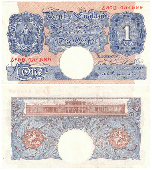 Great Britain (1940-48) One Pound Peppiatt #367a About Uncirculated Banknote