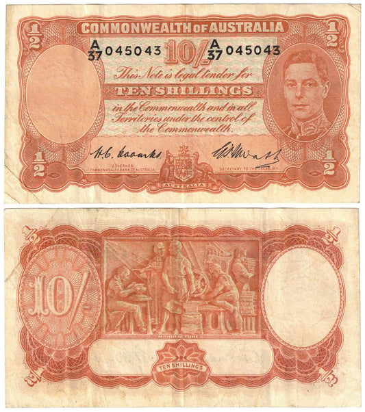 1942 Ten Shillings Coombs/Watt R14 Fine Banknote