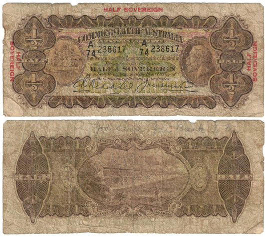 1928 Ten Shillings Riddle/Heathershaw R07 Fair Banknote