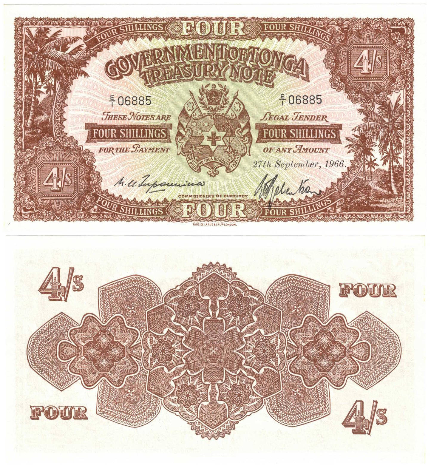 Tonga 1966 Four Shillings #4e Choice Uncirculated Banknote