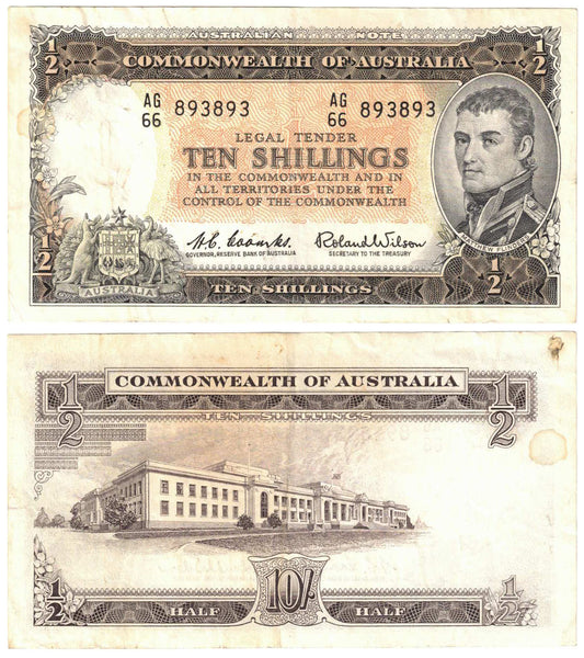 1961 Ten Shillings Coombs/Wilson R17 Reserve Bank of Australia Repeater Serial Very Fine Banknote