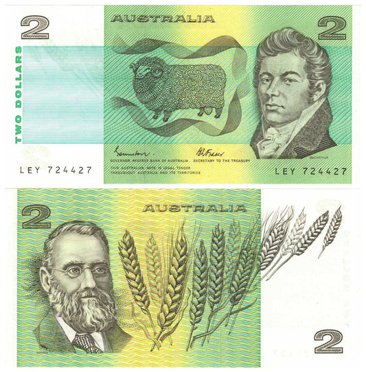 1985 $2 Johnston/Fraser R89 Radar Serial Uncirculated Banknote