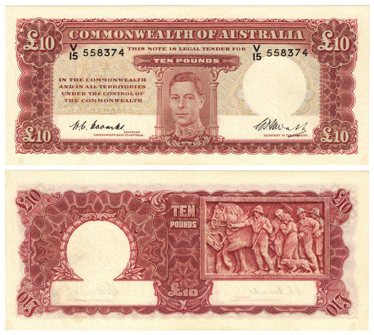 1949 Ten Pounds Coombs/Watt R60F First Prefix V/15 Good Extremely Fine Banknote