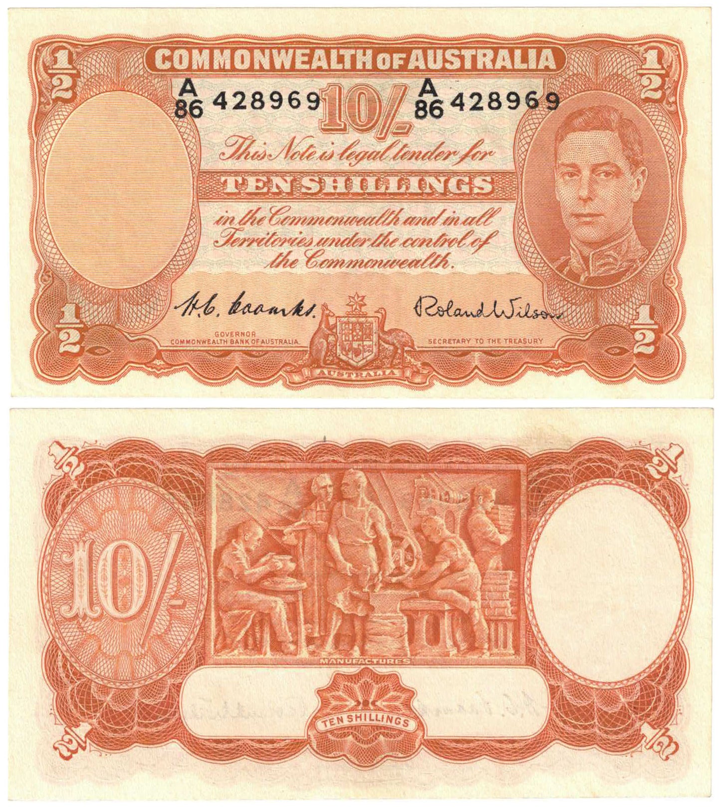 1952 Ten Shillings Coombs/Wilson R15 Extremely Fine Banknote