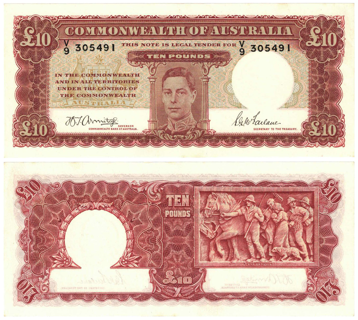 1943 Ten Pounds Armitage/McFarlane R59 Uncirculated Banknote