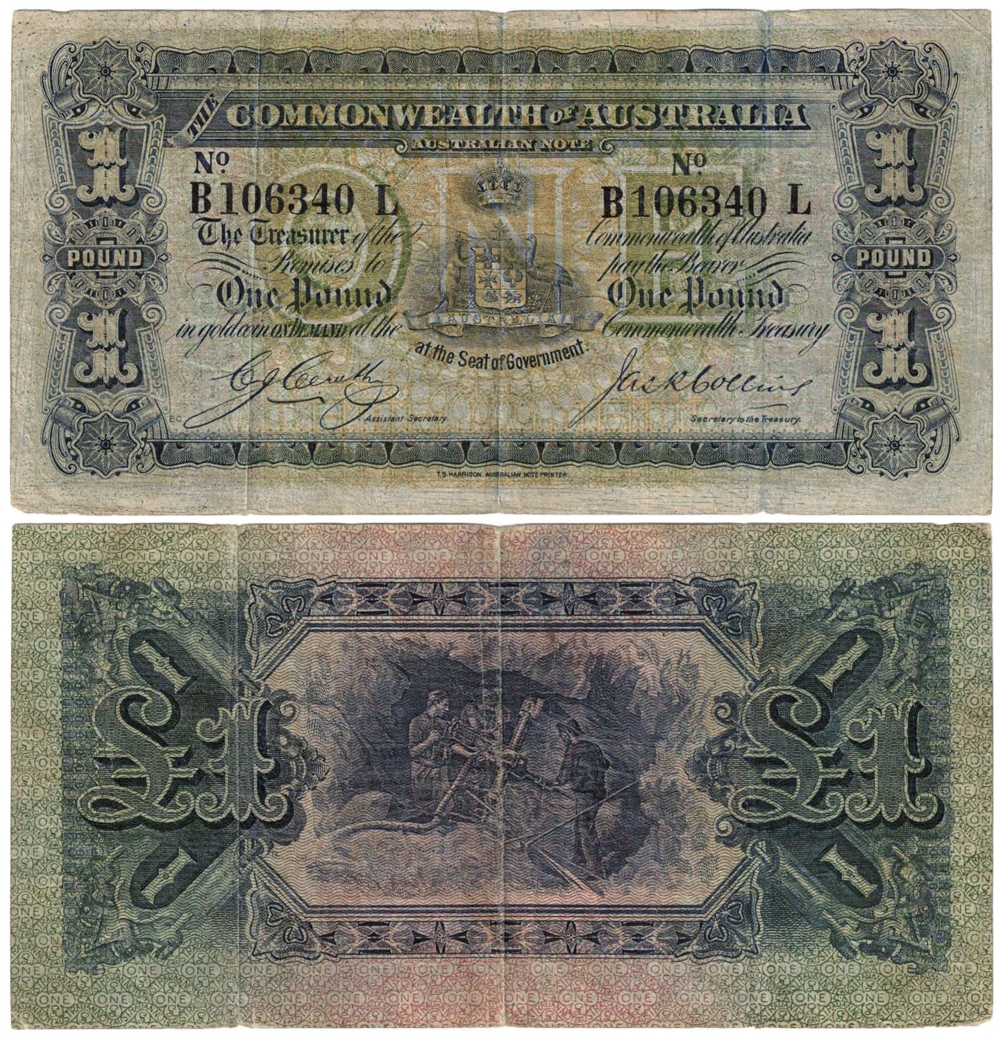 1918 One Pound Cerutty/Collins R21 Fine Banknote