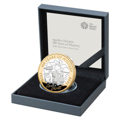 UK 2020 £2 Agatha Christie 100 Years of Mystery Selectively Gold Plated Silver Proof Coin