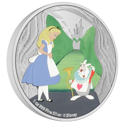 Niue 2021 $2 Disney Alice In Wonderland The White Rabbit 1oz Silver Coloured Proof Coin