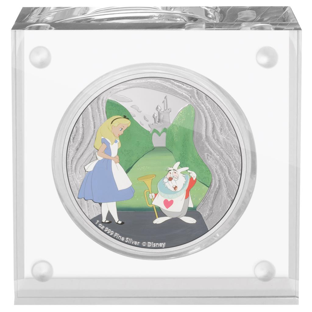 Niue 2021 $2 Disney Alice In Wonderland The White Rabbit 1oz Silver Coloured Proof Coin