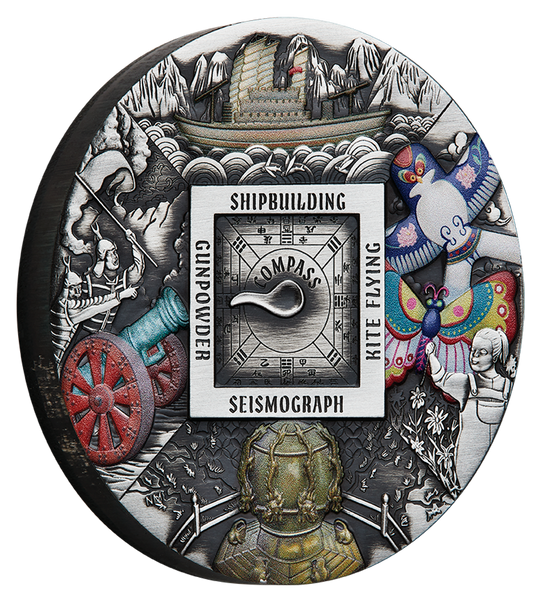 Tuvalu 2024 $5 Ancient Chinese Inventions 5oz Silver Coloured Antiqued Coin