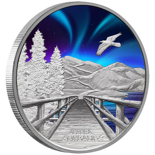 Tuvalu 2023 $1 Aurora Borealis 1oz Silver Coloured Proof Coin