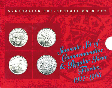 Australian Pre-Decimal Souvenir Set of Commemorative & Regular Issue Florins 4 Coin Set